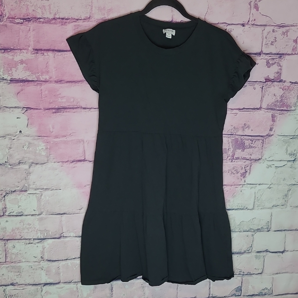 J. CREW FACTORY FLUTTER SLEEVE T SHIRT DRESS TIERED BLACK COTTON LIGHTWEIGHT XS